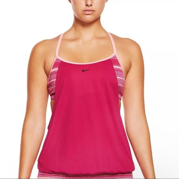 Nike Pink Filtered Striped Sporty 2-in-1 Tankini‎ Top Swimwear S - Picture 1 of 8